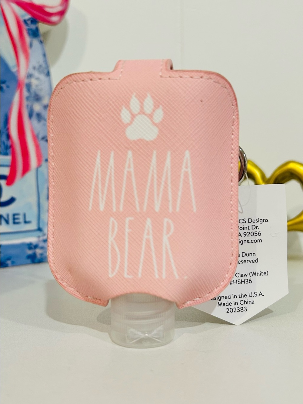 Rae Dunn Pink "Mama Bear" Kids Hand Sanitizer Holder Keychain